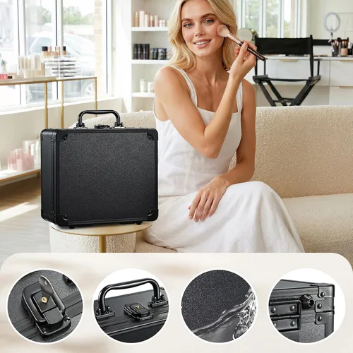 Miniatura 6 de Faquenc Estuche de maquillaje con espejo iluminado magnético, caja organizadora de maquillaje, estuche de cosméticos de viaje con espejo LED de 3