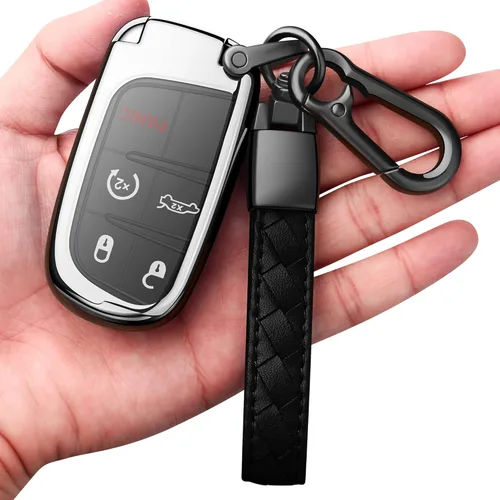 Miniatura 8 de Funda compatible con llavero de cuero para Jeep con llavero de cuero TPU suave para llave inteligente Grand Cherokee Renegade Chrysler 200 300 Dodge