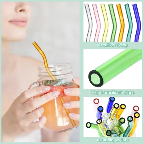 Miniatura 3 de Eaasty 14 pajitas onduladas de vidrio transparente de borosilicato de 0.315 x 7.874 in, bonitas pajitas reutilizables de vidrio