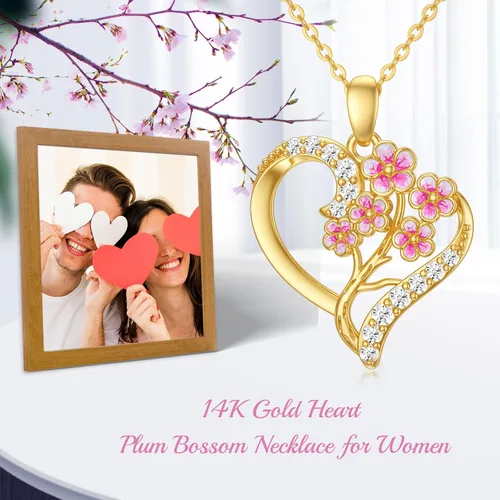 Miniatura 24 de Collar de flor de nacimiento de oro real de 14 quilates para mujer, oro amarillo creado moissanita con colgante de corazón, collares