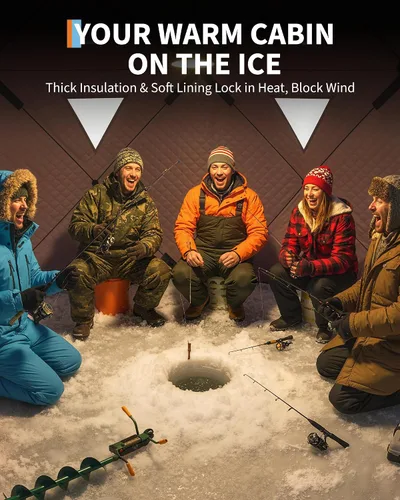Miniatura 4 de Tienda de campaña de pesca en hielo desplegable para 6-8 personas con configuración desplegable de 60 segundos, aislamiento superior de triple capa