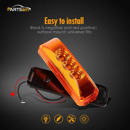 Miniatura 5 de Partsam 10 luces laterales ámbar de 3.9 pulgadas con 3 LED [aprobadas por DOT], indicadores para remolque, camión, caravana, cámper, UTV, sellado