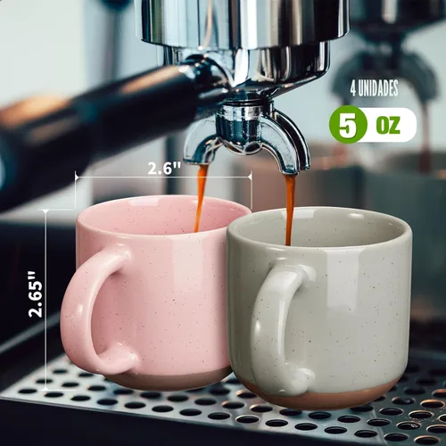 Miniatura 2 de Gencywe Morandi - Juego de 6 mini tazas de café expresso de cerámica de color de 5 onzas con asa, tazas de café de porcelana Demitasse, tazas