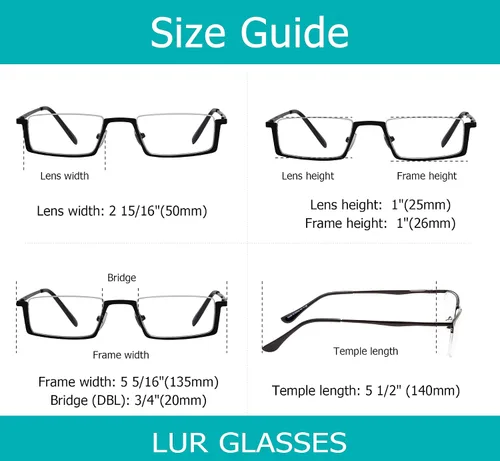 Miniatura 6 de LUR GAFAS DE LECTURA Paquete de 3 lectores de media llanta de metal (Gunmetal, +3.50)