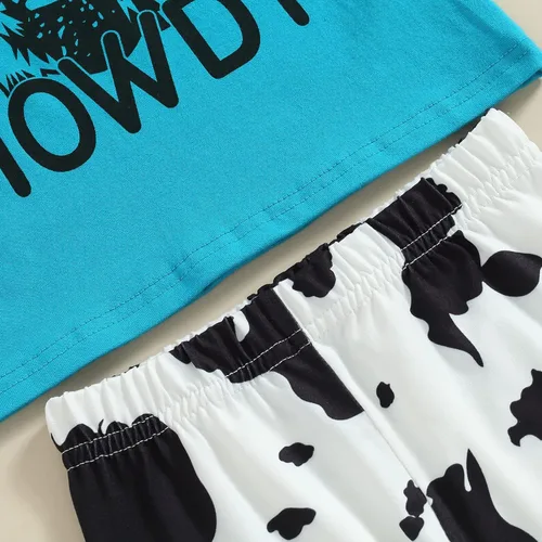 Miniatura 41 de fhutpw Conjunto de camiseta de manga corta con estampado de vaca y pantalones acampanados de dibujos animados para niñas