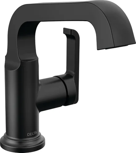 Delta Faucet Tetra - Grifo de baño de un solo agujero negro mate, grifo de baño de una sola manija, grifo de lavabo de baño, tecnología de sello de