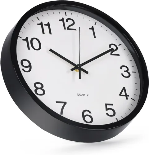 Miniatura 2 de Reloj de pared silencioso sin tictac, movimiento de cuarzo, estilo moderno, simple, redondo, de plástico, para hogar, oficina, escuela, sala de Negro