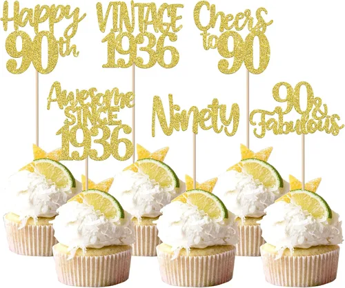 Miniatura 38 de Rsstarxi Paquete de 24 adornos para cupcakes vintage 2019 con purpurina negra para 5º cumpleaños, saludos a 5, cinco, 5, 5 fabulosos para cupcakes