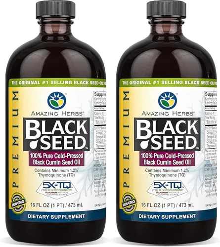 Amazing Herbs Aceite de semilla negra de alta calidad, sin gluten, sin OMG, prensado en frío, Nigella sativa ayuda a la salud digestiva, apoyo