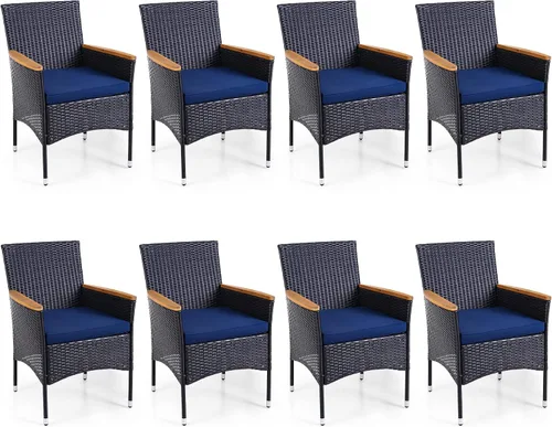 Miniatura 9 de Sophia & William Juego de 4 sillas de ratán para patio, 4 sillas de comedor de mimbre para exteriores con cojines de asiento y reposabrazos de madera