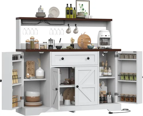 Miniatura 18 de VVFLU 55" Modern Farmhouse Buffet Cabinet with Storage, Coffee Bar Cabinet with 2 Drawers and 4 Barn Doors, Sideboard Storage Cabinet for Kitchen
