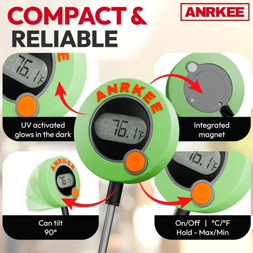 Miniatura 5 de Termómetro digital de temperatura HVAC con pantalla LCD, cubierta fosforescente, soporte magnético, Fahrenheit y Celsius, pantalla plegable