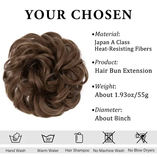 Miniatura 2 de CJL HAIR Extensiones de cabello ondulado y rizado grande con moño desordenado, extensiones de cabello sintético para coleta de caballo, extensiones