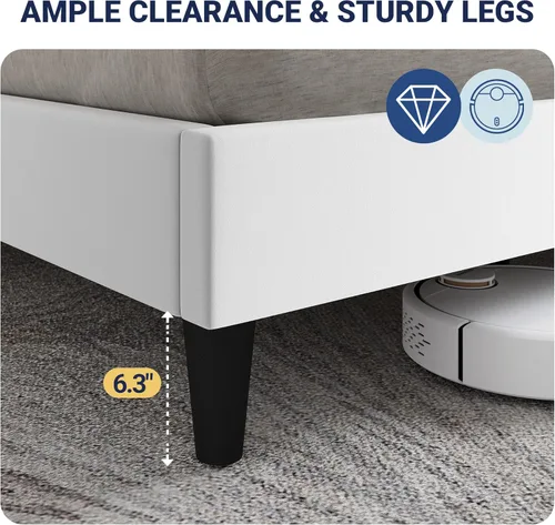 Miniatura 5 de Allewie Base de cama tapizada Velvet Queen con cabecera de almacenamiento con respaldo alado y estación de carga, cama de plataforma con diseño
