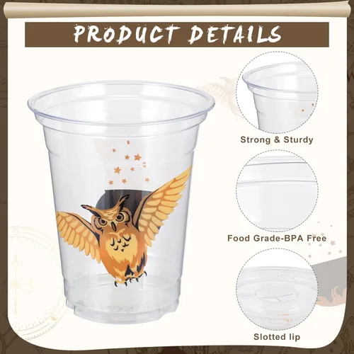 Miniatura 3 de Roowest Juego de 120 vasos desechables de plástico de 12 onzas con tapas y pajitas para niños y niñas, mago para Halloween, cumpleaños, bebidas