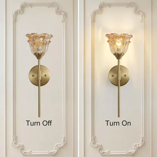 Miniatura 4 de Paquete de 2 apliques de pared dorados con modernas pantallas de vidrio ámbar, accesorios modernos de luz de pared de tocador de baño de mediados