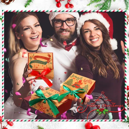 Miniatura 4 de Cholemy 36 piezas de cajas de regalo de Navidad de papel kraft con tapas, paquete de cajas de regalo pequeñas con lazo vacías para Navidad, cajas