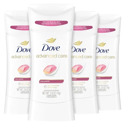 Dove Advanced Care - Desodorante antitranspirante en barra de pétalos de rosa, 4 unidades para cuidado después del afeitado de las axilas, control