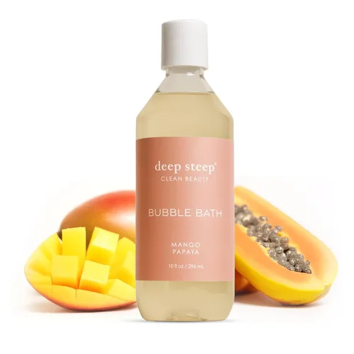 Deep Steep Baño de burbujas, papaya de mango, 10 onzas, remojo calmante con manteca de karité, aceite de argán, aloe vera y aceite de coco, vegano,