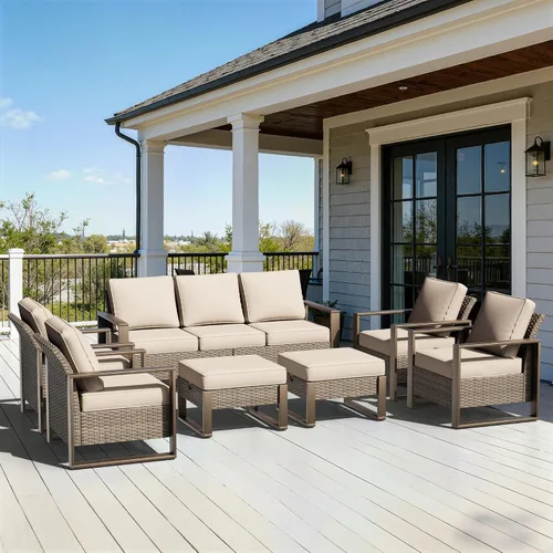 Miniatura 10 de Sofá de Mimbre Metálico para Patio de 75", Sofá Sillón de Ratán para Exteriores de 3 Asientos para Todo Tipo de Clima con Cojines Premium