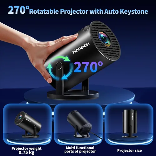 Miniatura 5 de Mini proyector 4K compatible con 1080P FHD - Keystone automático 270° giratorio, WiFi 6 y Bluetooth 5.2, Smart Android TV OS, proyector portátil