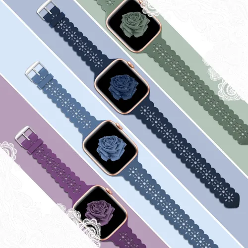 Miniatura 3 de Bandiction - Paquete de 4 correas de silicona de encaje compatibles con Apple Watch de 38mm 40mm 41mm 42mm 44mm 45mm 46mm 49mm, correa delgada