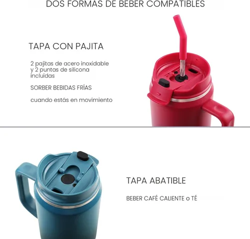 Miniatura 3 de EALGRO Botella de agua aislada de 40 onzas con popote y asa, frasco de agua deportivo de metal grande, taza de café de viaje de acero inoxidable