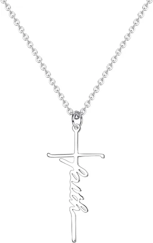 Miniatura 2 de Jewenova Collar de cruz de fe, collar con colgante de fuerza de esperanza amada, joyería religiosa, regalo para mujer, collar de cadena con colgante