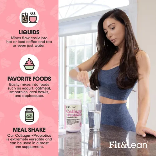 Miniatura 6 de Fit & Lean Colágeno + probióticos - Polvo de péptido de colágeno alimentado con pasto, sin sabor, 12.64 onzas