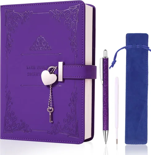 Miniatura 7 de Diario con candado en forma de corazón con bolígrafo, tamaño A5, cuero PU suave, diario con cierre, planificador personal, cuaderno de escritura