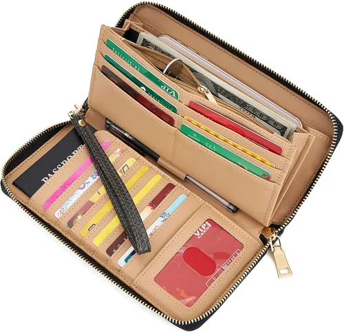Miniatura 2 de Cartera de piel sintética con cremallera y bloqueo RFID para mujer, ideal para viajar