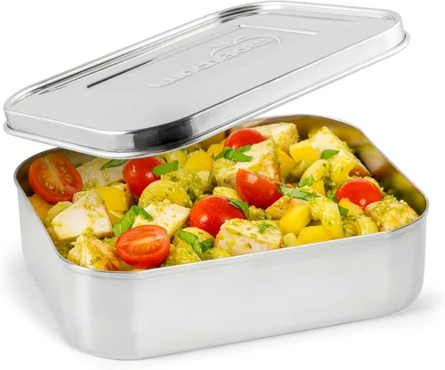 LunchBots Medium Uno - Recipiente para sándwiches de acero inoxidable, diseño abierto para envolturas, ensaladas o comidas pequeñas, ecológico, apto