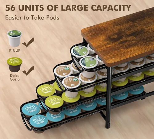 Miniatura 4 de HFHOME Soporte para cápsulas de café con parte superior de madera, compatible con K-Cups, cajón de almacenamiento de cápsulas de café de 4 niveles