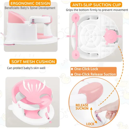 Miniatura 7 de Asiento de baño para bebés de 6 meses en adelante, asientos de baño antideslizantes para bebés sentados, asiento seguro para bebés y recién nacidos