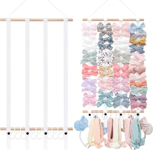 Miniatura 12 de OAOLEER Organizador de lazo para el pelo para niñas, pinzas para el pelo, diadema, organizador de almacenamiento para colgar en la pared, decoración