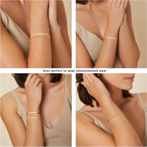 Miniatura 7 de Moodear Pulsera de oro para mujer, juego de pulseras de oro real de 14 quilates para mujer, pulsera de cadena de serpiente delicada, pulsera