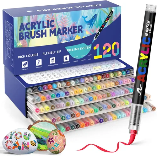 Miniatura 9 de GOTIDEAL - Marcadores de pintura acrílica, marcadores de pintura con pincel acrílico, marcadores de pintura sin sangrado para tela, madera, rocas
