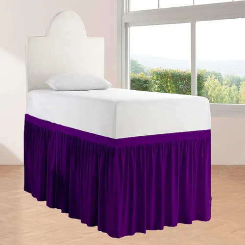 Miniatura 19 de Falda de cama larga de 42 pulgadas con caída de 42 pulgadas, patrón de volantes, falda de cama para dormitorio universitario, esquinas divididas