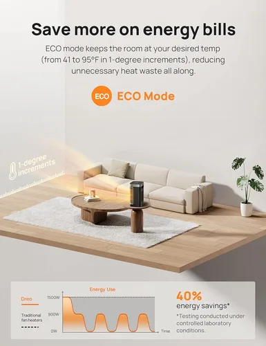 Miniatura 8 de DREO Calentador de espacio para baño e interior, calentador portátil, calentador de cerámica PTC, seguro y silencioso de 1500 W, termostato digital
