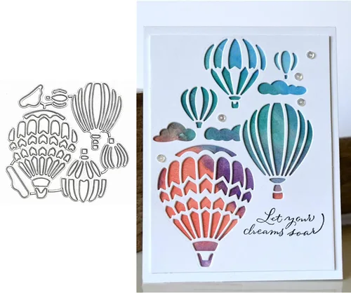 hinana Troqueles de metal con forma de nube de globos, plantillas de corte de globos de aire caliente para manualidades, álbumes de recortes, fotos,