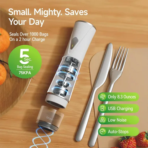 Miniatura 4 de Sellador al vacío de mano, sellador al vacío prémium para alimentos + 35 bolsas reutilizables para Sous Vide, potente sellador de alimentos al vacío