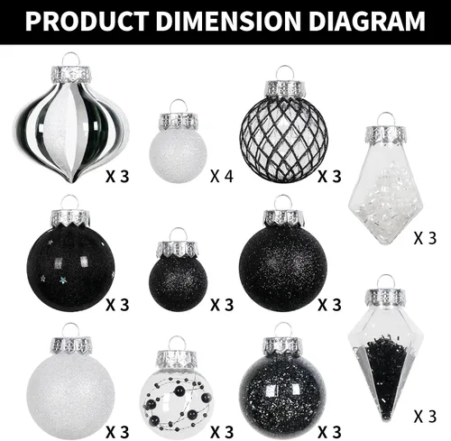 Miniatura 8 de Juego de Adornos de Bolas de Navidad, 34 piezas de adornos de Navidad de plástico transparente irrompibles para decoración colgante del árbol