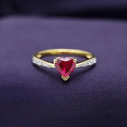 Miniatura 2 de AFFY Anillo de compromiso con corazón solitario de oro amarillo de 14 quilates sobre plata de ley