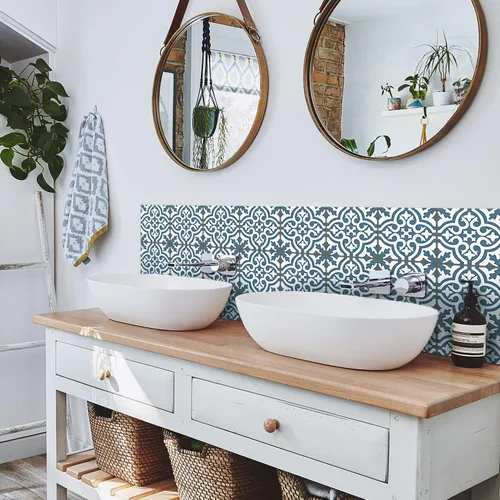 Miniatura 28 de Adhesivos de vinilo para azulejos de pared autoadhesivos, calcomanías impermeables para decoración de cocina, baño, línea ondulada de abulón, 6 x 6