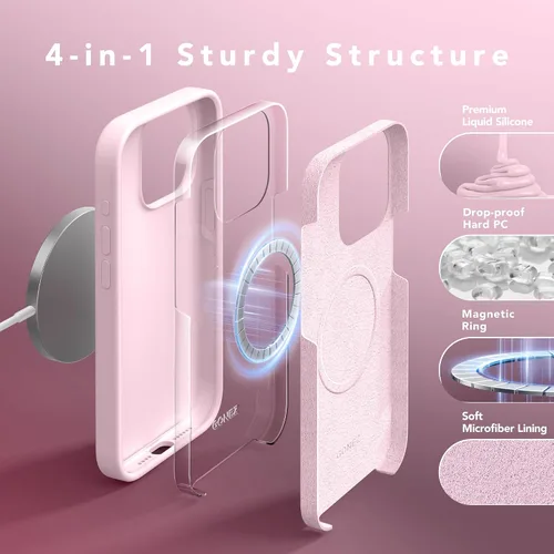 Miniatura 981 de GONEZ Funda de silicona para iPhone 15 Pro Max, compatible con Magsafe, protector de cámara + protector de pantalla, forro de microfibra suave