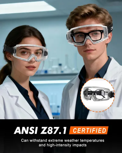 Miniatura 5 de Gafas de seguridad antivaho – Protección ocular certificada ANSI Z87.1 para trabajos de laboratorio de química – 2