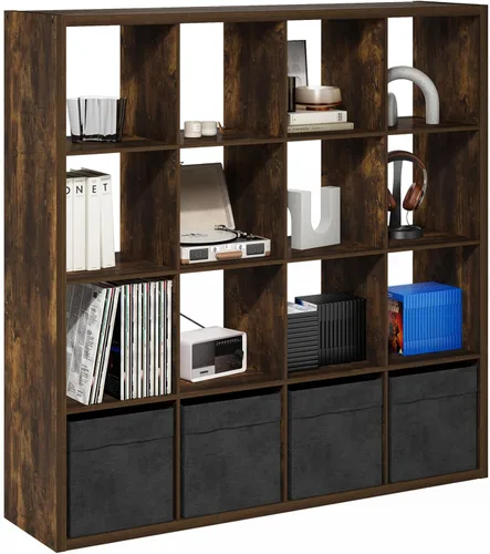 Miniatura 55 de Furinno Organizador de Almacenamiento en Cubos Decorativos con Respaldo Abierto, 4 Cubos, Gris Claro