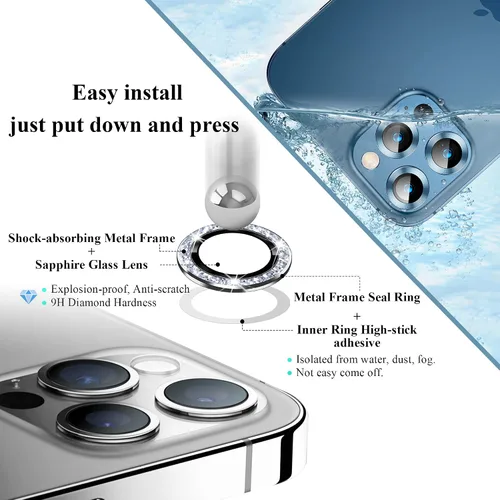 Miniatura 8 de Protector de lente de cámara brillante compatible con iPhone 13 Pro (6.1 pulgadas)/13 Pro Max (6.7 pulgadas), vidrio templado ultra