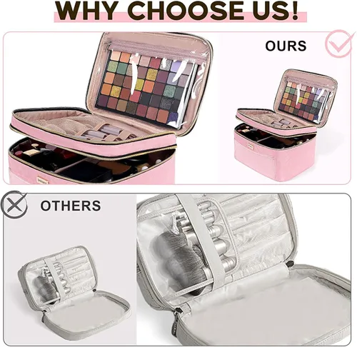 Miniatura 4 de BAFAMYE Bolsa de Maquillaje de Viaje de Doble Capa para Mujeres, Estuche Cosmético Grande, Organizador para Accesorios de Tamaño de Viaje, Botellas