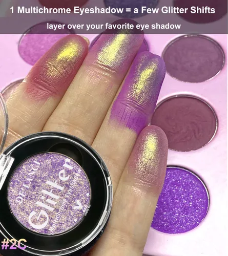 Miniatura 9 de Afflano Sombra de ojos única morado-dorado brillante, sombra de ojos multicolor cromo duo, sombra de ojos holográfica con purpurina, cambio